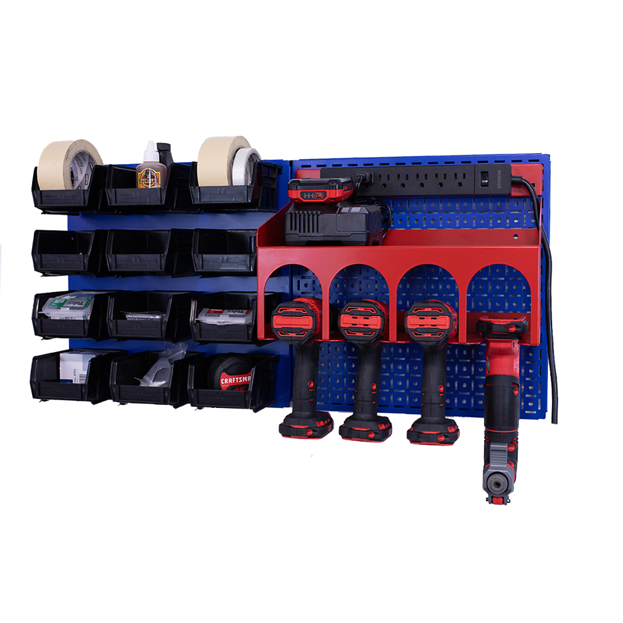 OmniWall Metal Pegboard Storage Kit - 16in. x 16in., 12 Quantum Bins, Galvanized Steel, Model# CGS-KIT-PST